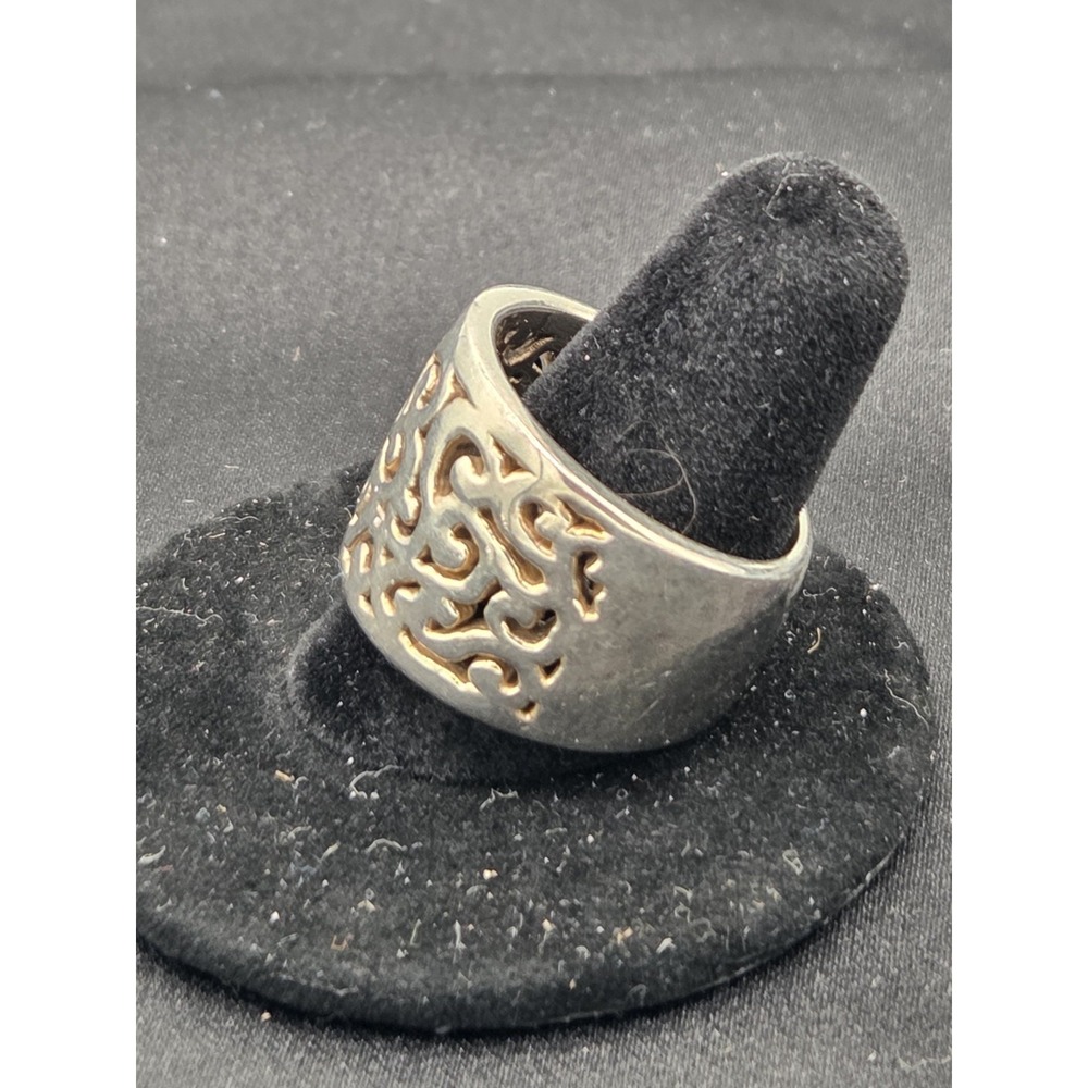 Sterling Silver 925 Stamped Scrolled Pattern Wide Band Ring Size 10.5 - Picture 2 of 7